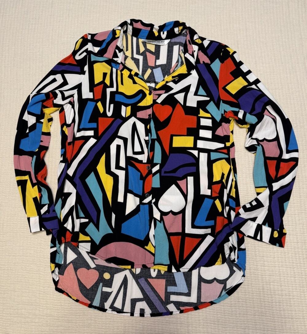 Big Dart Women’s Retro Geometric Pop Art Maximalist Button Down Shirt